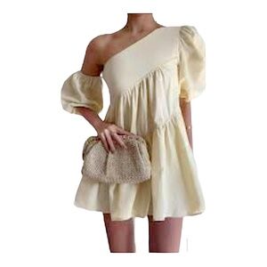 ELFSHE Cream Asymmetrical Summer Dress